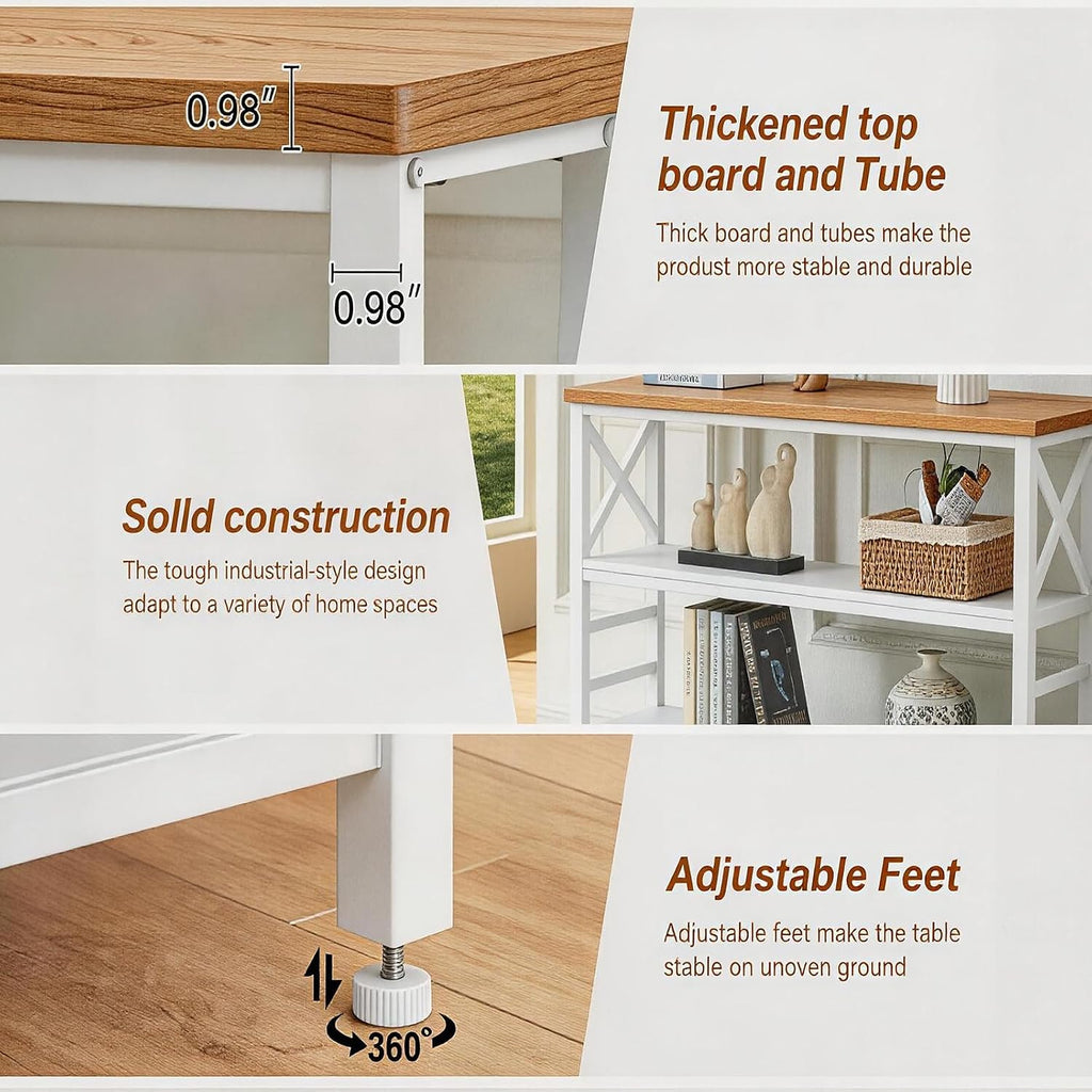 Hombazzar 3-Tier Sofa Table,Console Tables for Entryway,White & Brown 47" | Stable Support,Multi-functional use for home,Easy Assembly,Scratch Resistant & Rustproof