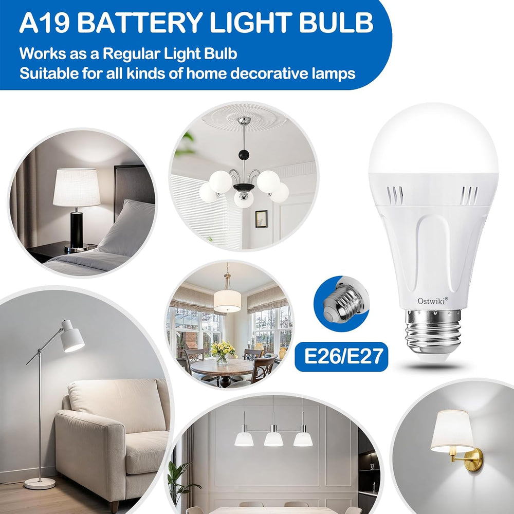 Ostwiki 6 Pack A19 Rechargeable Light Bulbs 6500K Daylight for Lamps