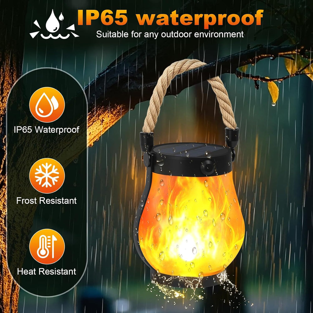 Solar Lanterns Outdoor 4-Pack with Ultra-Real Flame Lights, Dual Charging (US...