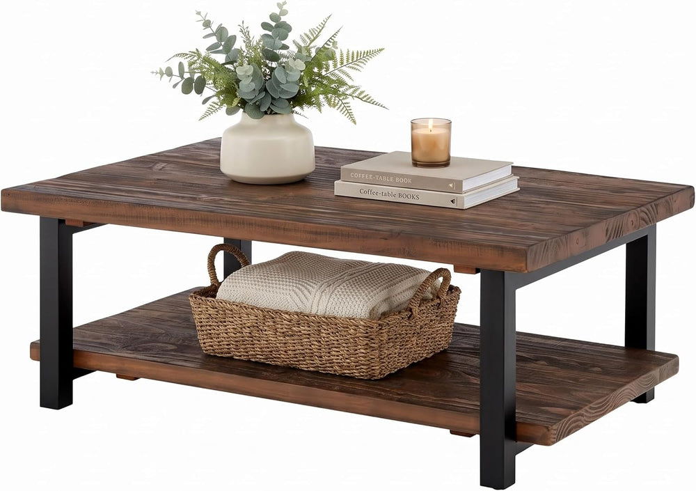Alaterre Furniture Pomona Solid Wood Coffee Table, Rustic Brown, 48”