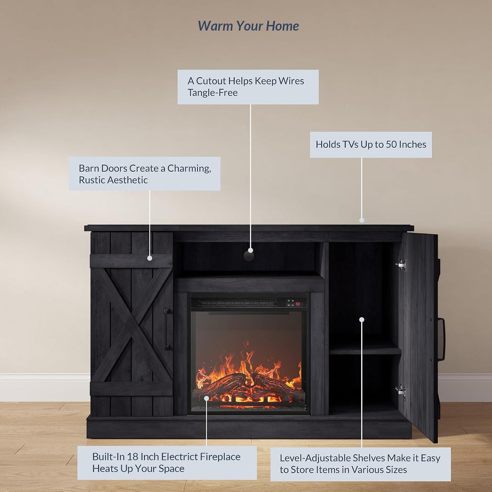 BELLEZE Veropeso 47" TV Stand with 18" Electric Fireplace - Rustic ...
