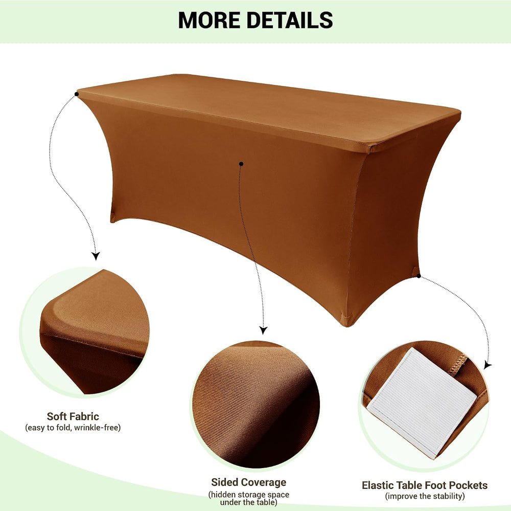 Obstal 6 Pack Stretch Spandex Table Covers for 6 Foot Tables, Light Coffee