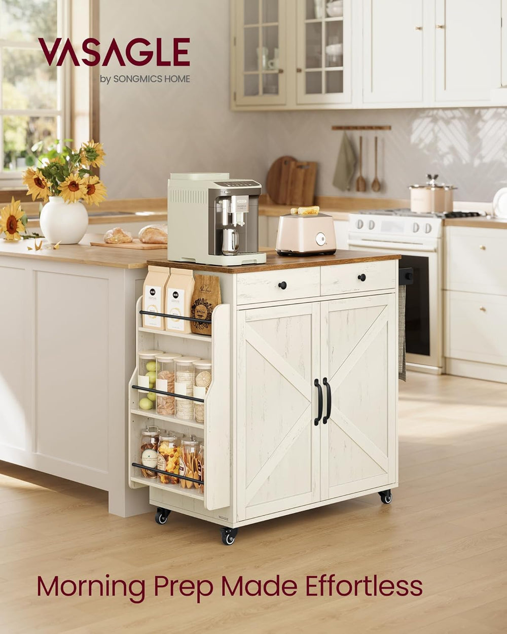 VASAGLE Mobile Kitchen Island with 2 Doors, 2 Drawers