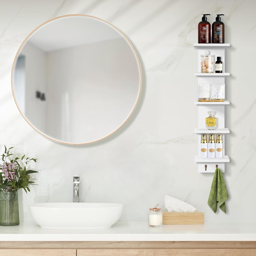 Sorbus 5-Tier Floating Wall Shelf with Hooks, 31 Inch (1 Pack, White)