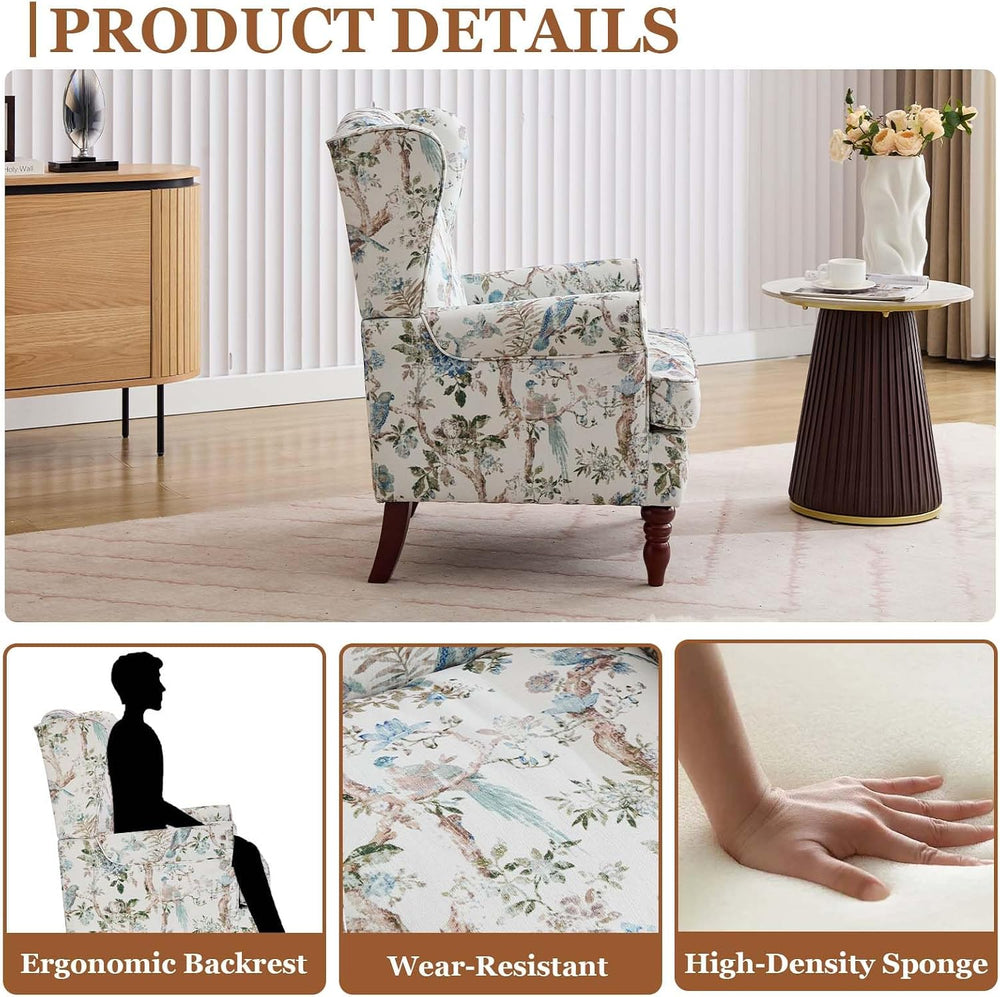 Wingback Chair with Arms for Living Room (Floral Bird, A)