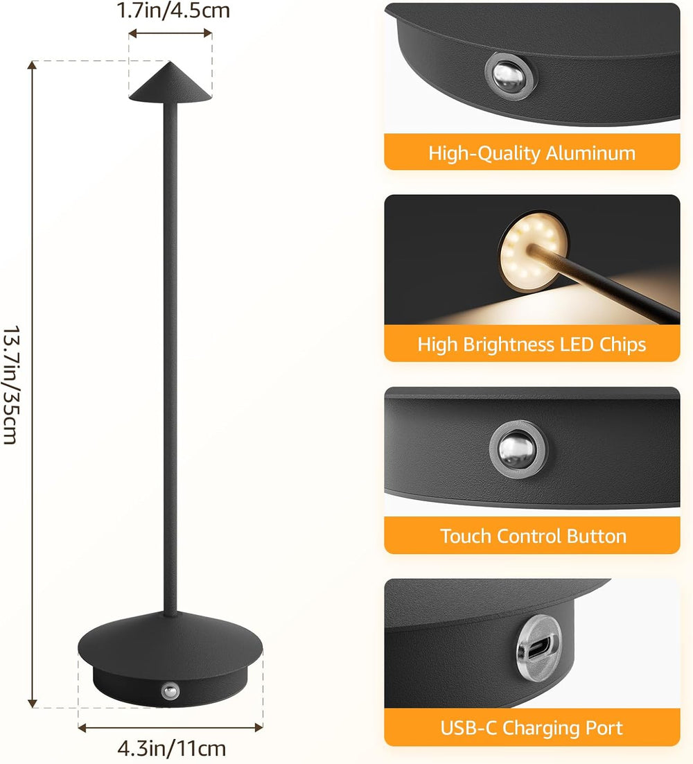 Cordless LED Table Lamps,Portable Battery Desk Lamp,2 Pack,Black