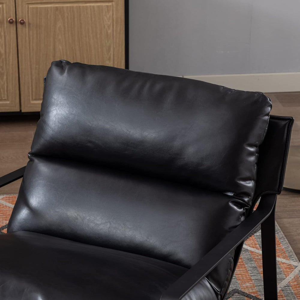 Ya-Home 1-Pack Mid-Century PU Leather Accent Armchair, Black