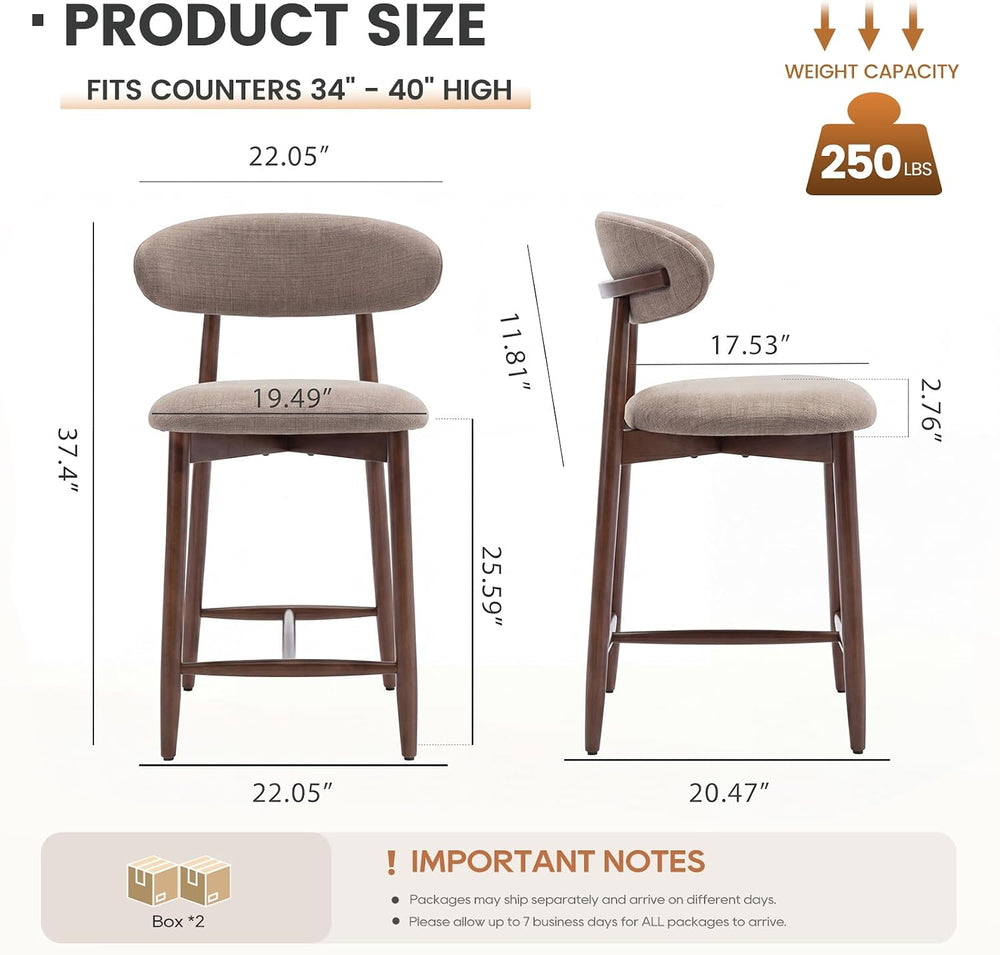 MALOL Counter Height Bar Stools Set of 3, Kitchen Bar Stools with Back, Mid C...