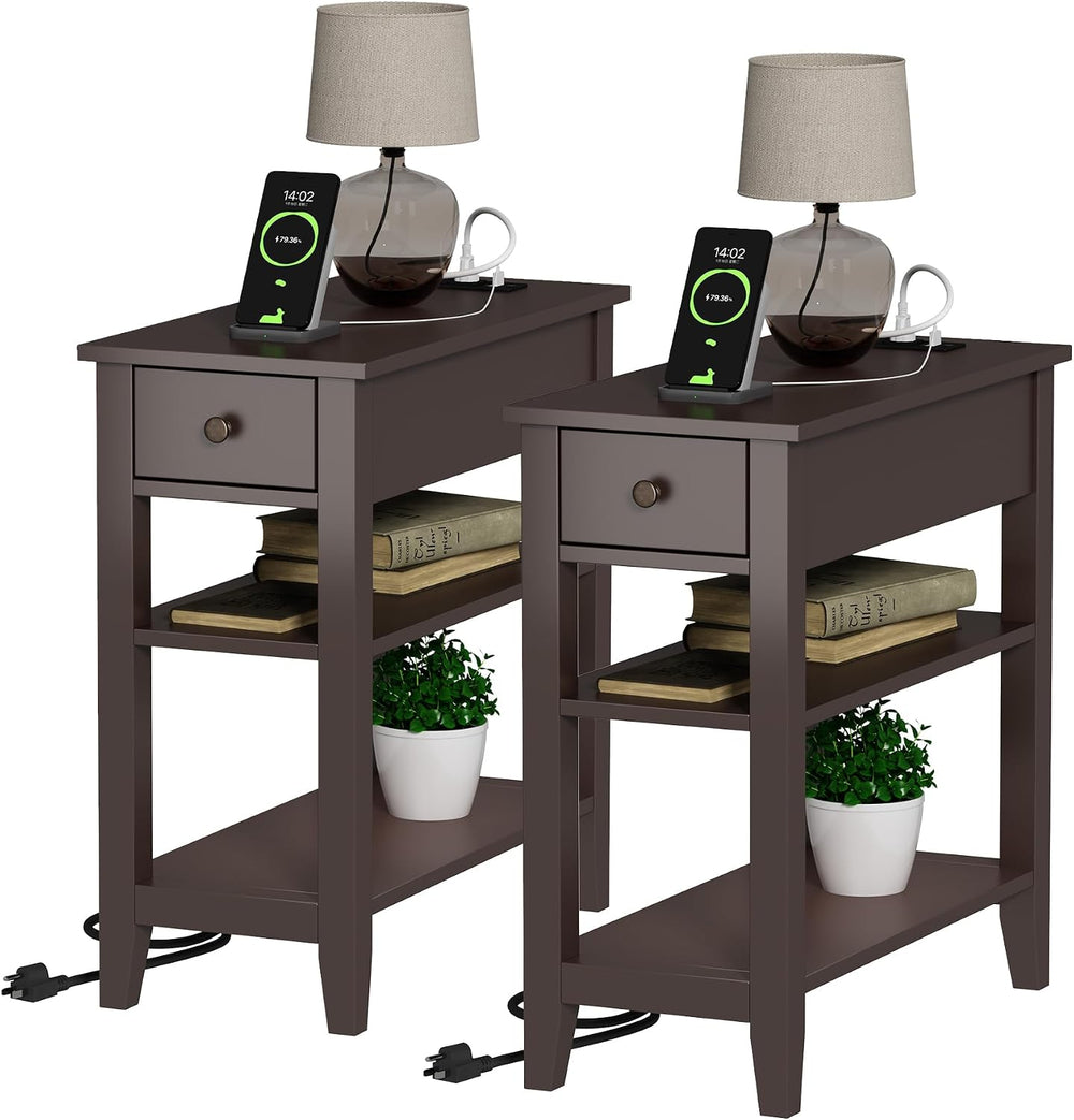 ChooChoo Side Table Set of 2 with Charging Station and Drawer