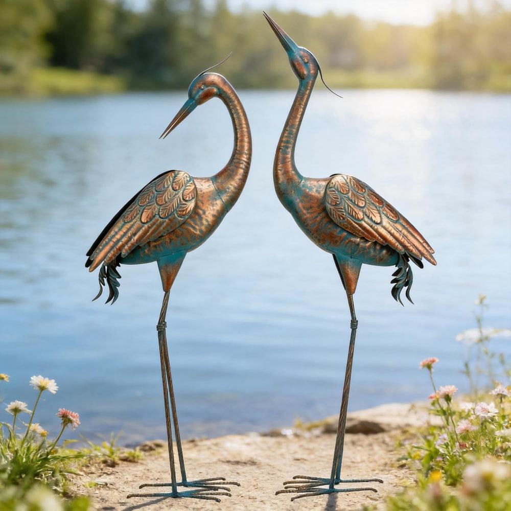 chisheen Garden Crane Statues Blue Heron Metal Yard Art Outdoor Decoration,La...