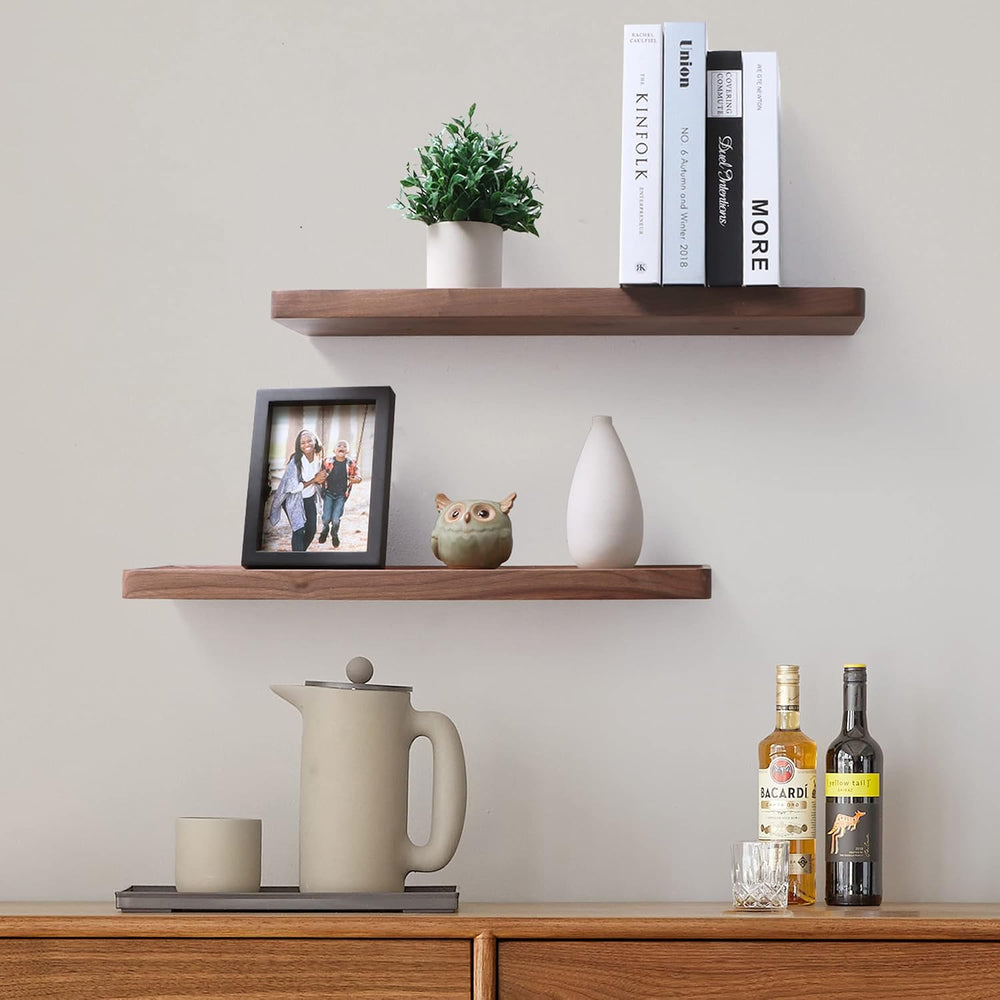 Axeman 24 Inch Solid Walnut Wood Floating Shelves, 6inch Deep Wall Shelves