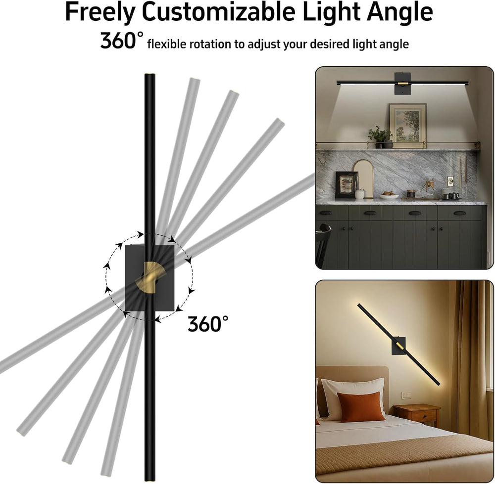 iThird Battery Operated Wall Sconces Set of 2, 10000mAh, Black