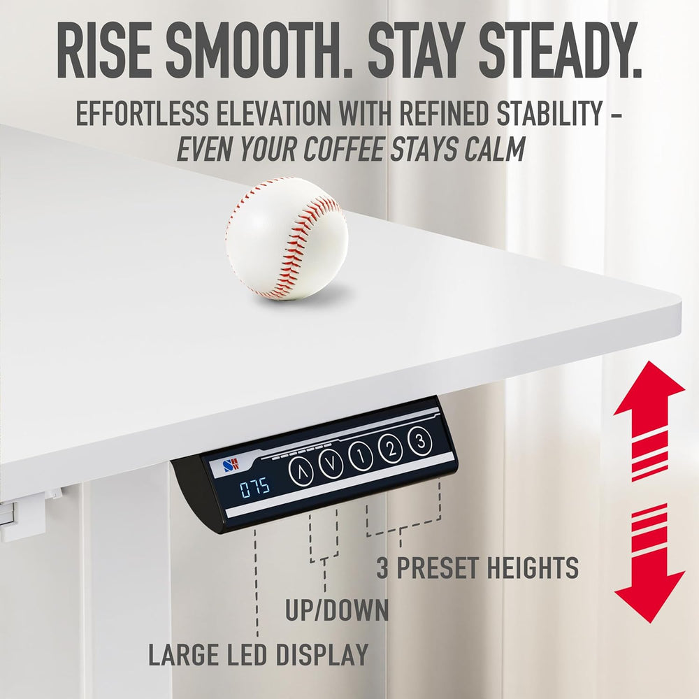 SHW 48-Inch Electric Height Adjustable Standing Desk w/ Drawer, White