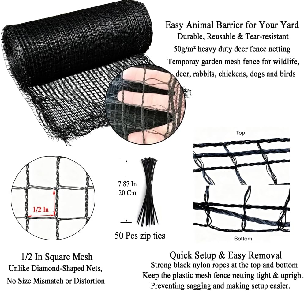 Deer Fence Netting for Garden, 4x100 FT Plastic Mesh Fence Roll