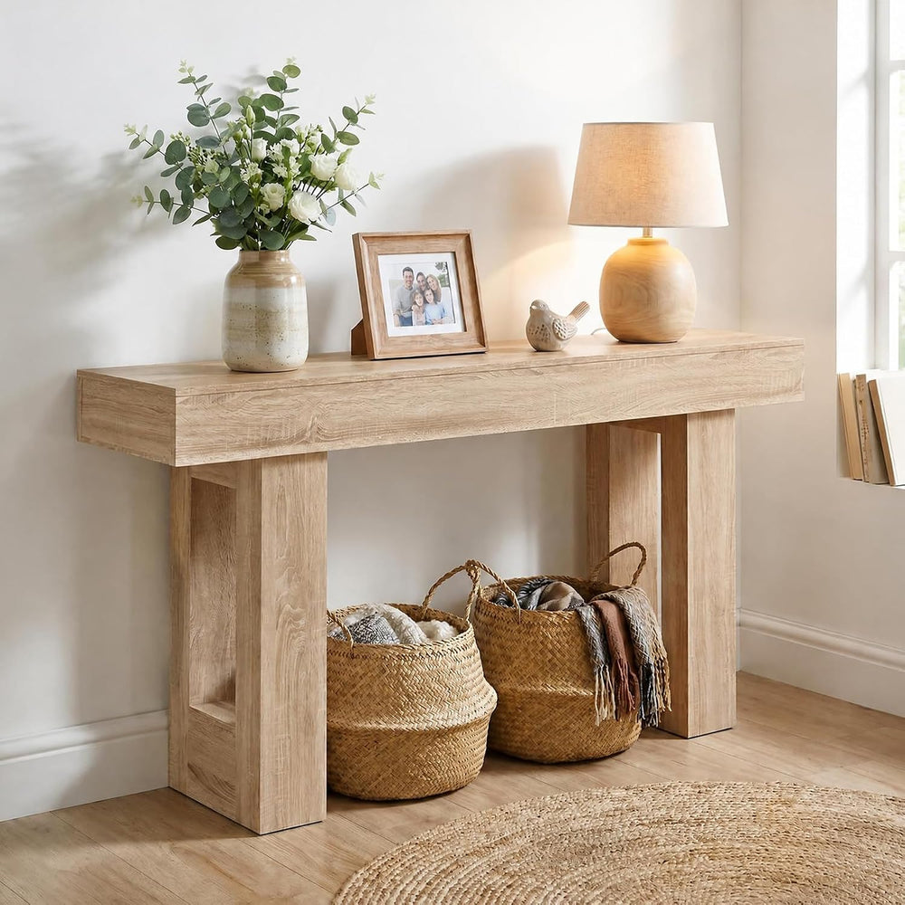 GIANTEX 63" Long Console Table, Farmhouse Wooden Rectangular Sofa Table