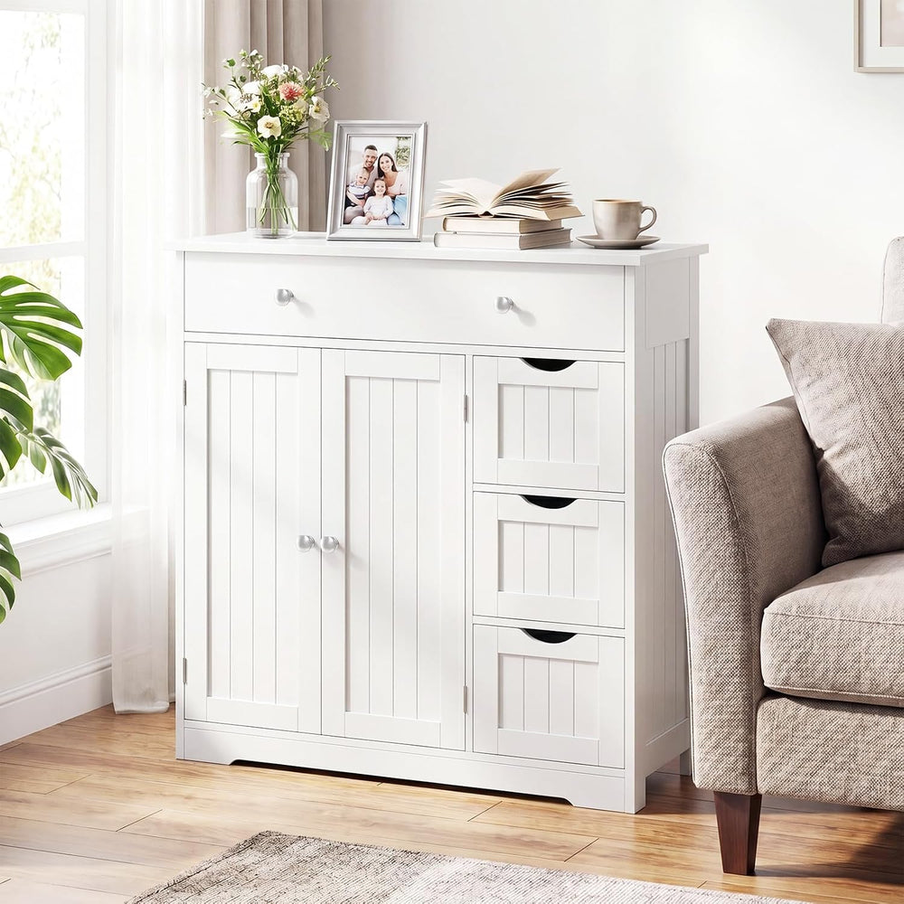 Tangkula Bathroom Floor Cabinet, 4 Drawers, 2 Doors Cabinet (Off White)
