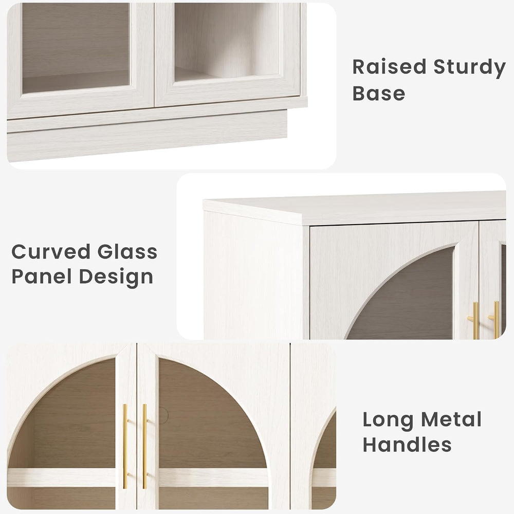 59" Sideboard Display Cabinet Arched Glass Doors,White Oak