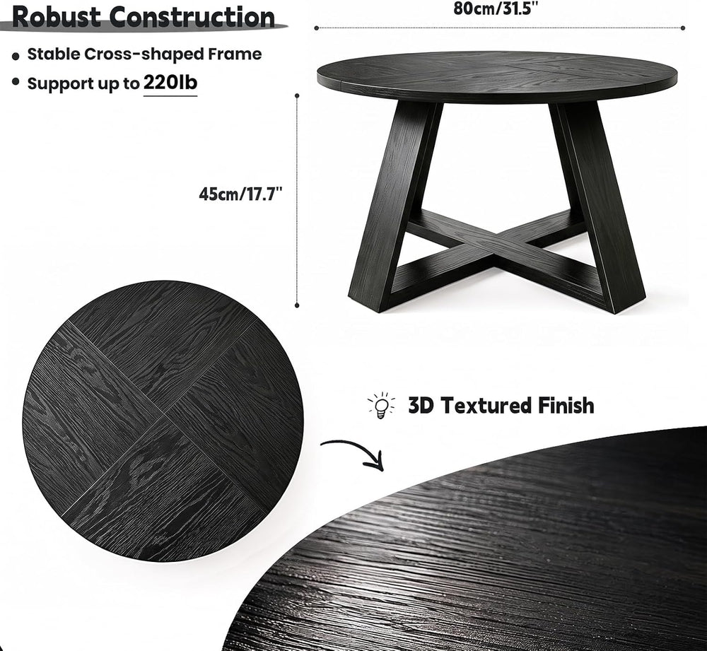 HAIOOU Round Coffee Table for Living Room with Open Storage Black Wooden