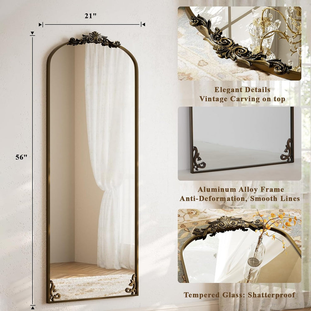 BEAUTYPEAK 56" x 21" Full-Length Baroque Arch Mirror, Bronze