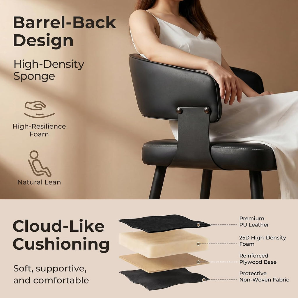 dining chairs set of 6, modern faux leather, close-up detail