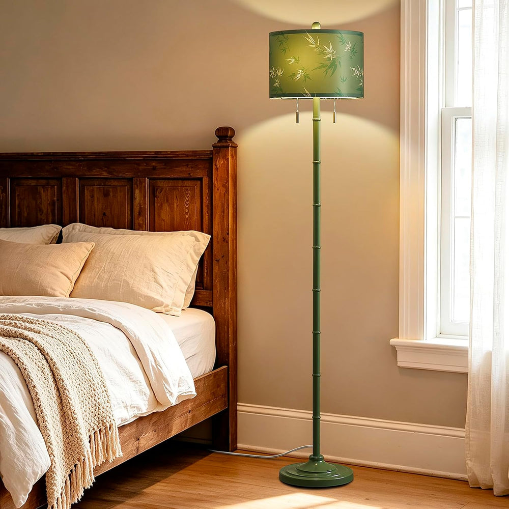 Upgraded 2-Light Mid Century Modern Green Floor Lamp for Living Room