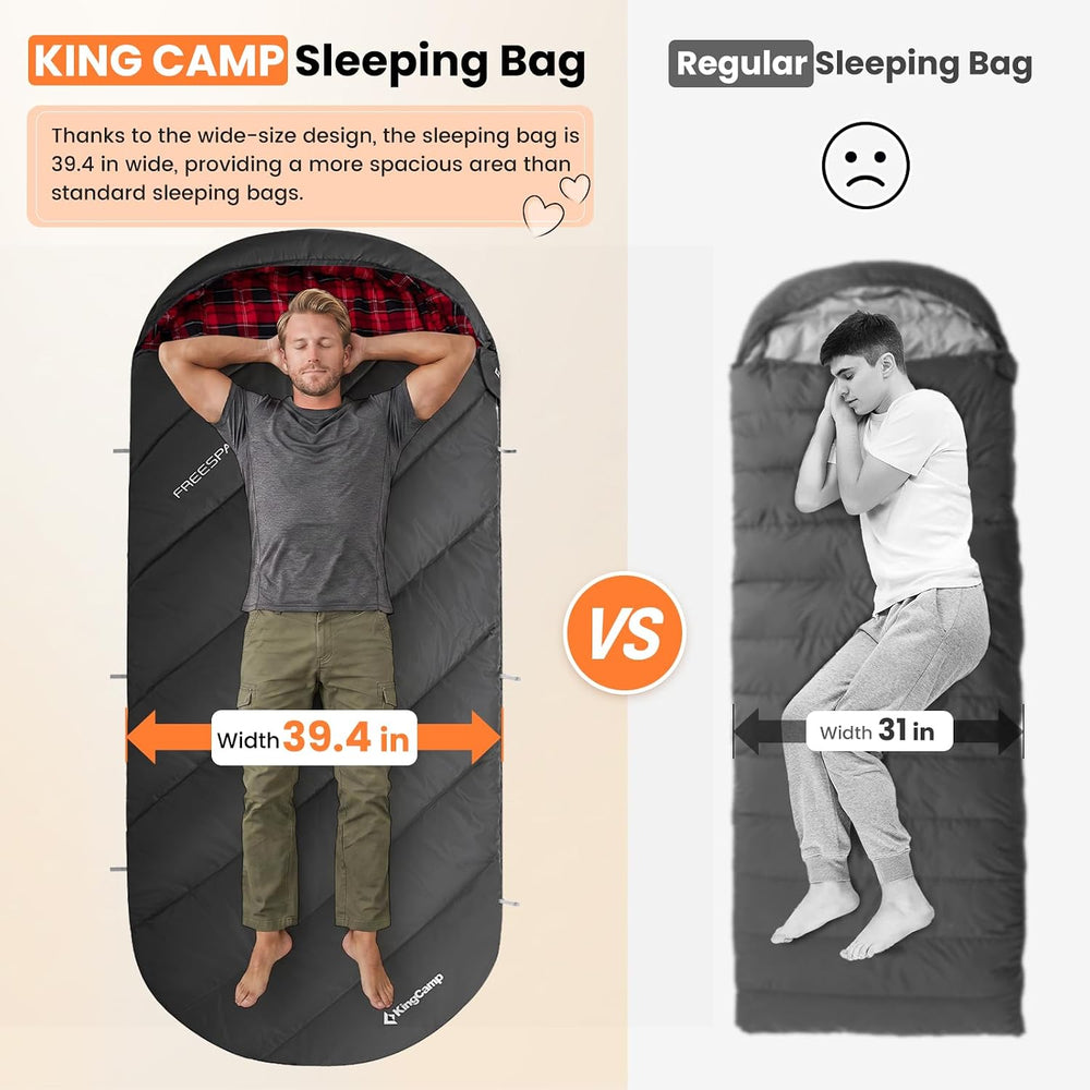 KingCamp Sleeping Bag for Adults Big & Tall 100% Flannel Sleeping Bag