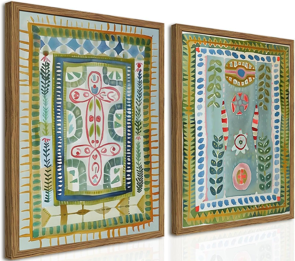 Framed Boho Wall Art Set of 2, Sage Green Botanical Pictures Wall Decor, Abst...