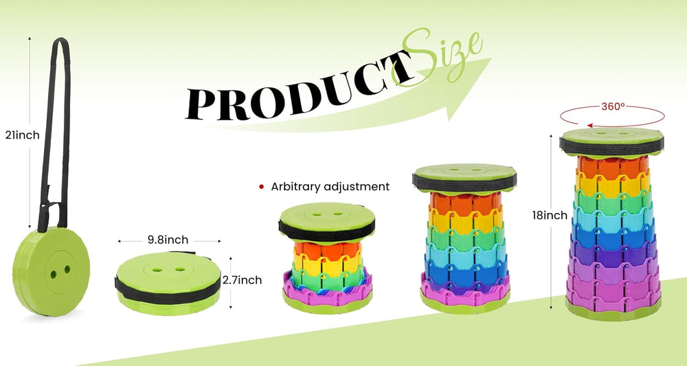 Portable Collapsible Stool 2 Pack with Cushion, 400 lbs, Rainbow-Green