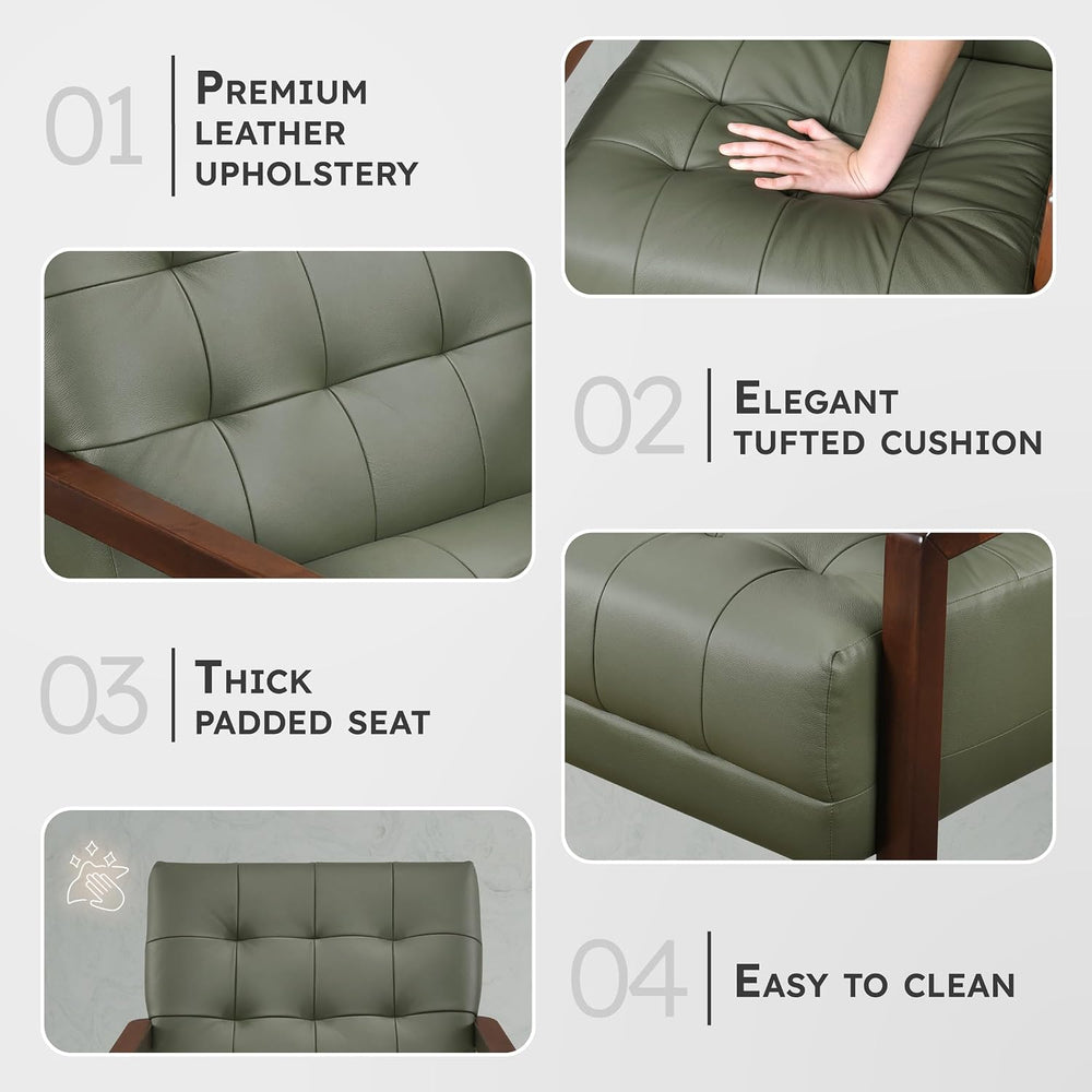 Lexicon Modern Leather Match Accent Chair,Tufted,Solid Wood Arms,Green
