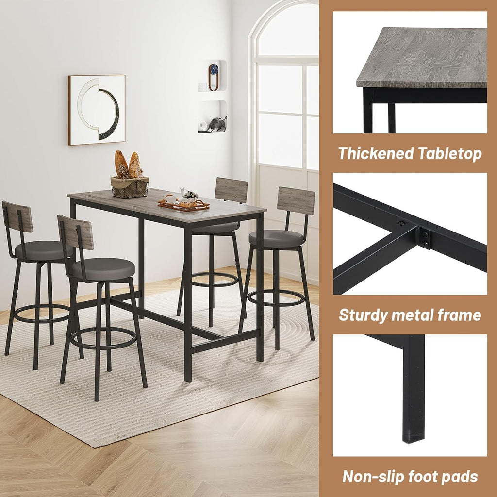 zevemomo dining table set for 4, 5-piece bar, close-up detail