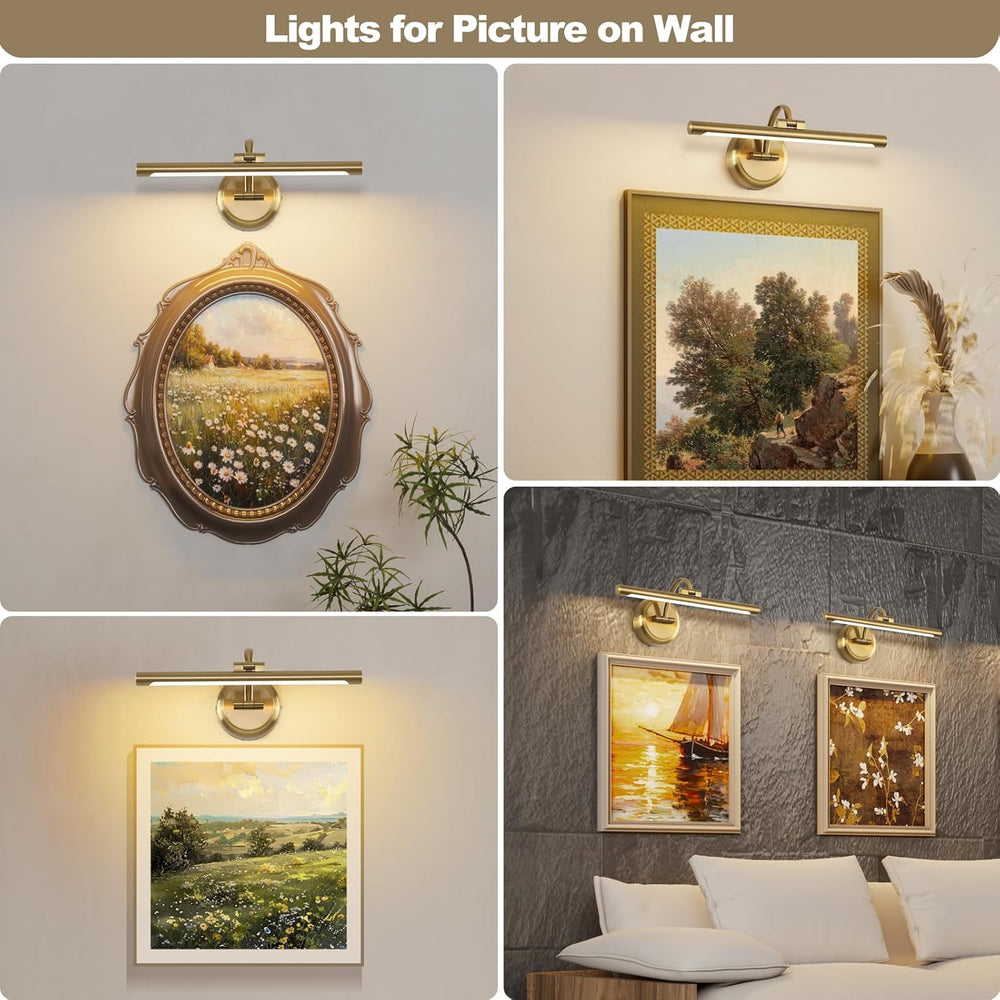 Tassuowell Hardwired Picture Ligh (Brass Hardwired, 15.75 inch Dimmable)