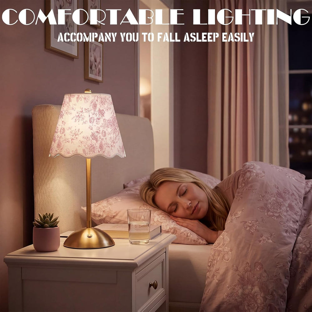 Pink Floral Cordless Table Lamps Rechargeable LED Desk Lamp
