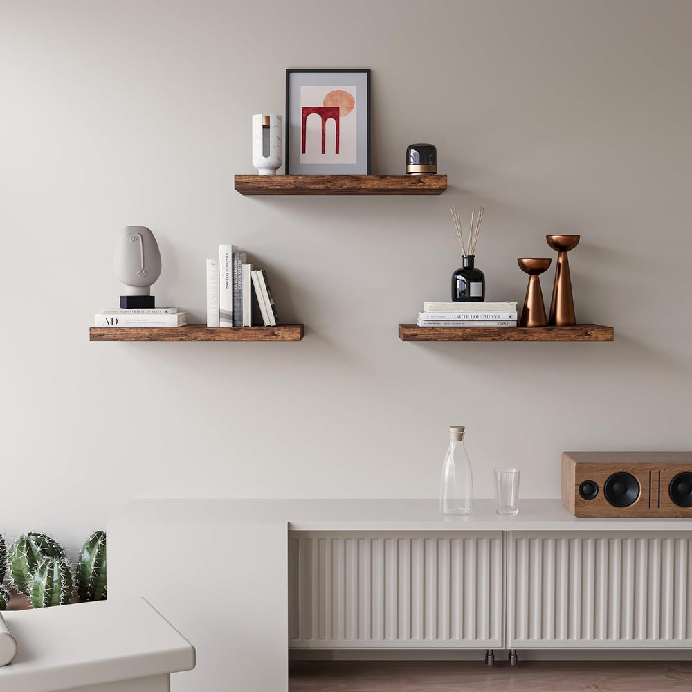 Floating Shelves for Wall Set of 3, 16" Rustic Brown Floating Shelves