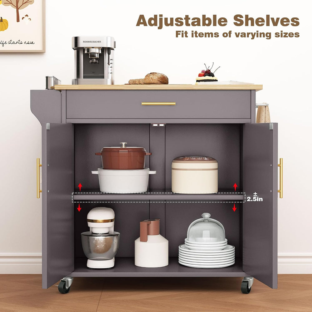 Kitchen Island with Storage, Rolling Island Table with Drop Leaf