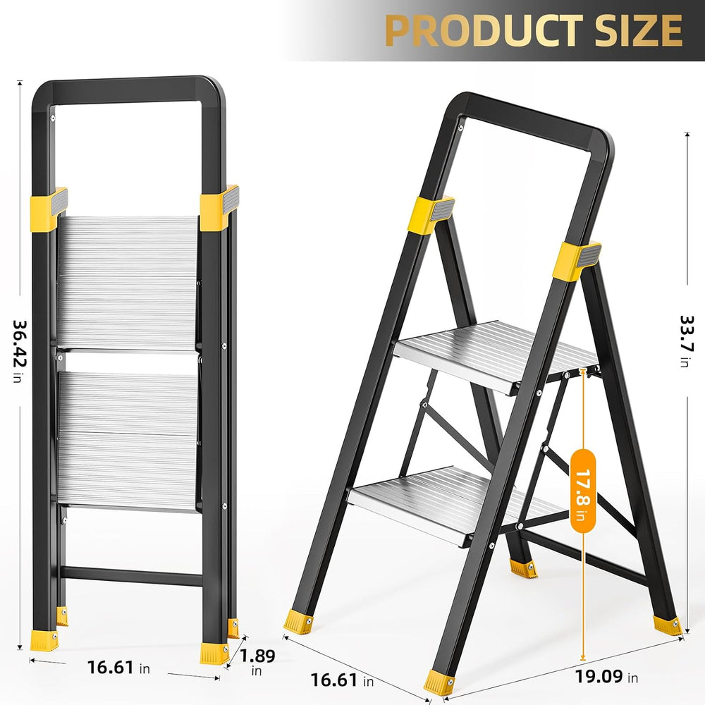 2 Step Ladder Lightweight Aluminum Folding Step Stool for Adults