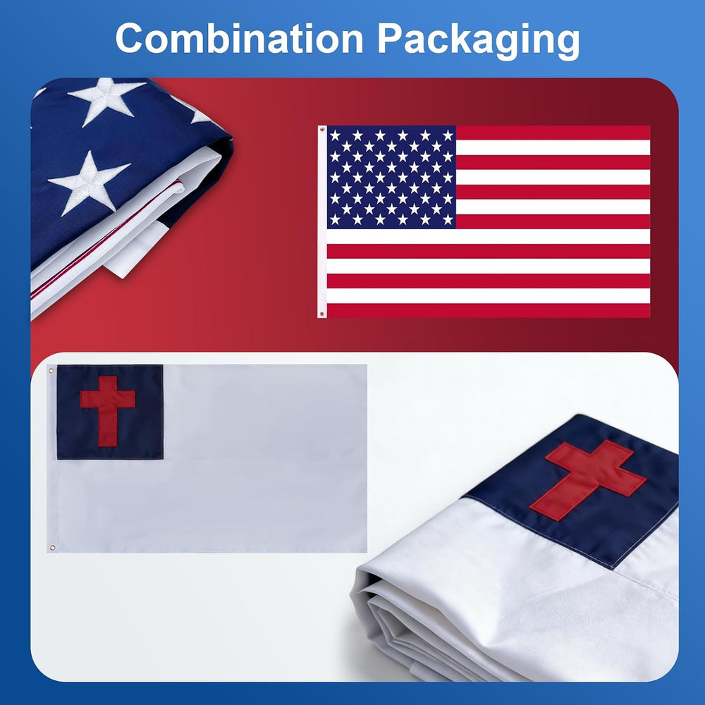 SYII Combo Pack: Christian Flag and American Flag 3x5 FT Outdoor, Embroidered...