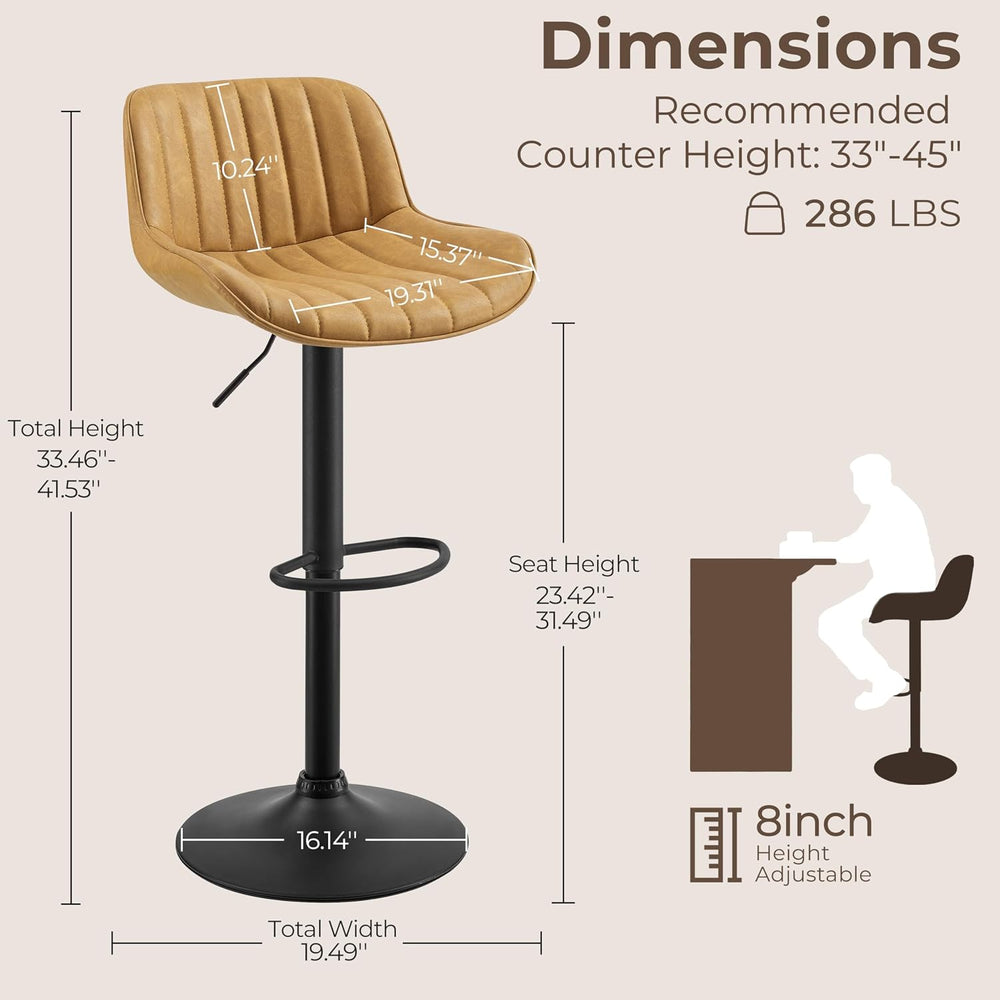 Volans Bar Stools Set of 4, Mid Century Counter Stools Faux Leather Swivel Ad...