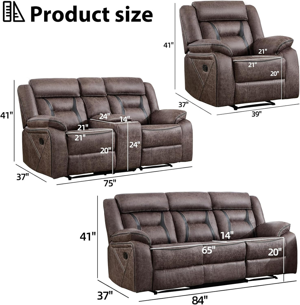 EBELLO Faux Leather Recliner Sofa Furniture Set for Living Room, Recliner Cha...