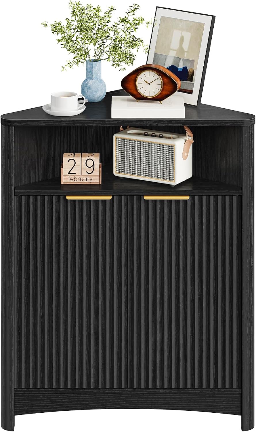 CHOEZON Corner Cabinet, Corner Storage with Fluted Panels and Adjustable Shel...