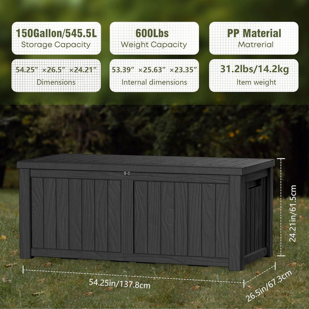 150 Gallon Outdoor Storage Box Patio Deck Box Waterproof, Resin Lockable Outs...