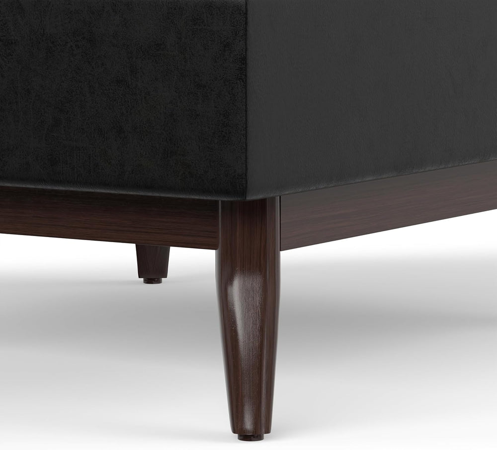 SIMPLIHOME Owen 34" Wide Vegan Leather Rectangle Lift Top Ottoman in Black