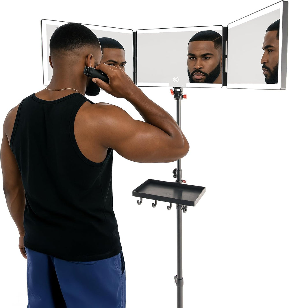 Self-Cut System Angel Lights Tripod - 3 Way Mirror 84” H x 20” W - Black
