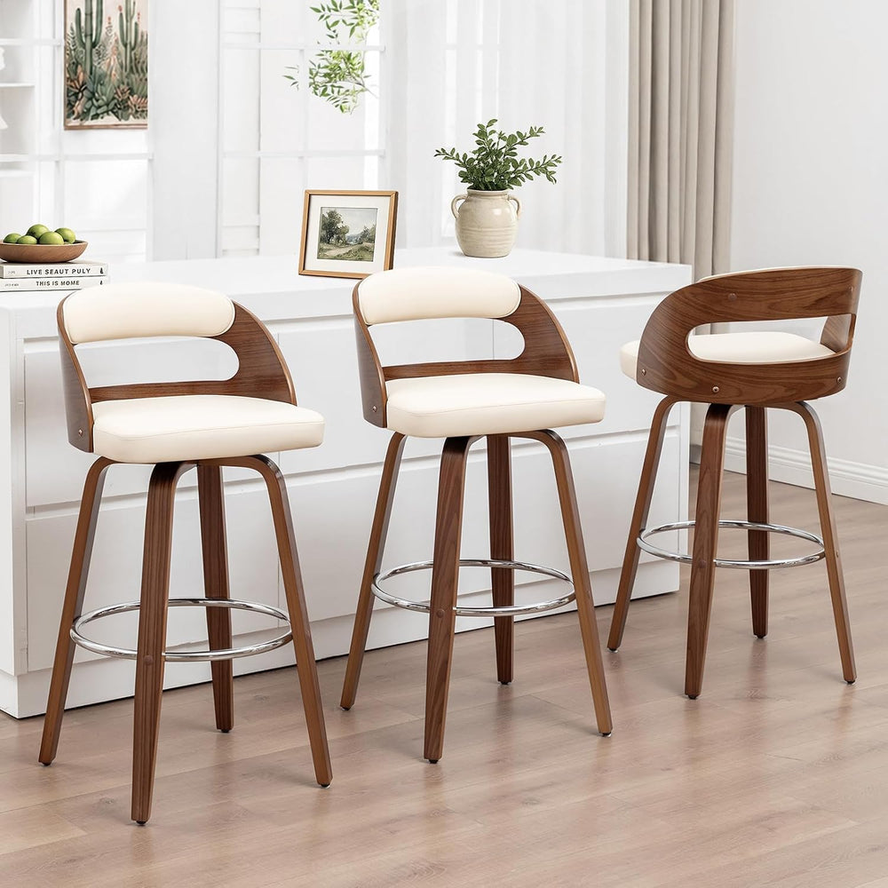 Mid Century Bar Stools with Walnut Bentwood Frame, 29.5" Bar Height