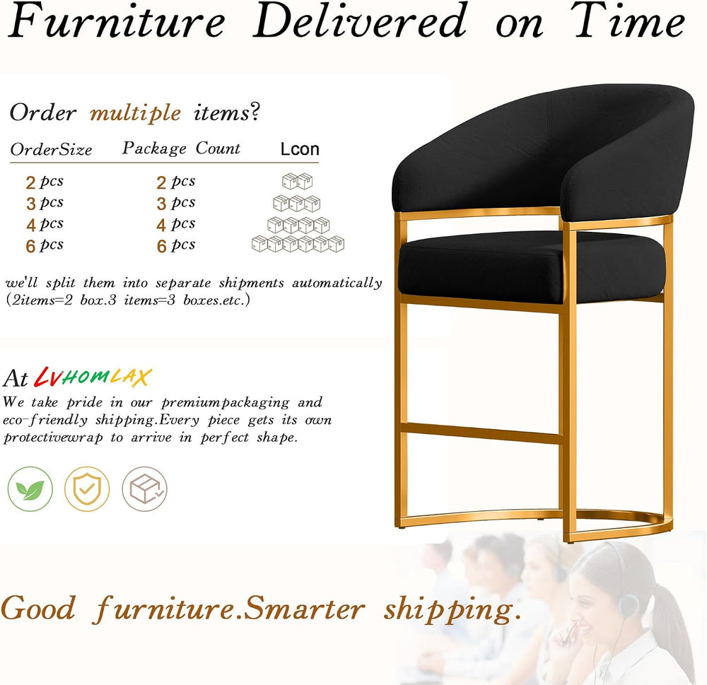 Modern Counter Height Bar Stools,Bar Stools Set of 4,Velvet Fabric Upholstere...