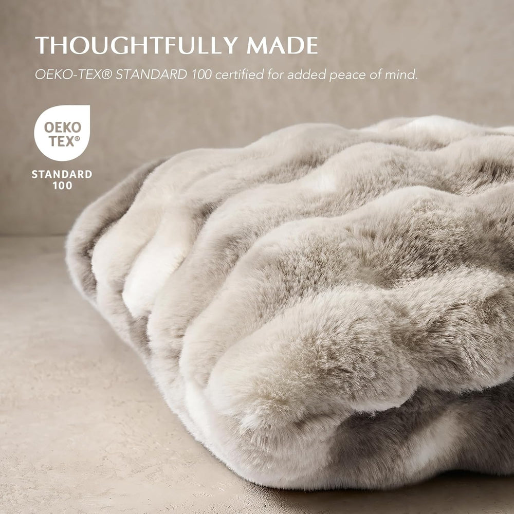 EverGrace Decorative Bubble Faux Fur Throw Pillow Cover, 20x20, Light Gray