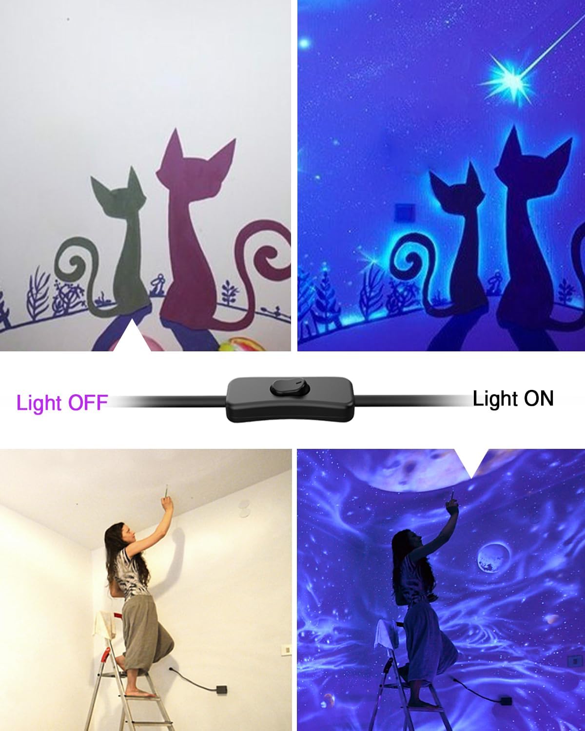 Onforu 4 Pack 42W LED Black Lights, Blacklight Bars with Plug and Switch, Glow in The Dark Party Supplies for Halloween Decorations, Bedroom, Body Paint, Stage Lighting, Poster, Black
