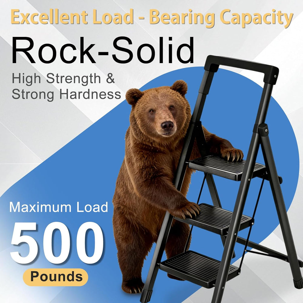 3 Step Ladder with Handrail Folding Step Stool with Tool Tray