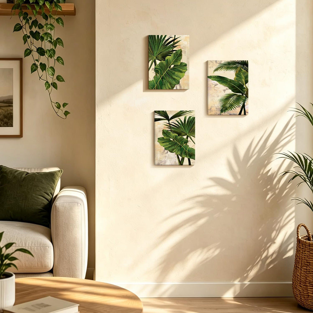 3 Pcs Palm Tree Leaf Canvas Wall Art Tropical Plants Wall Decor 12x16 Inch