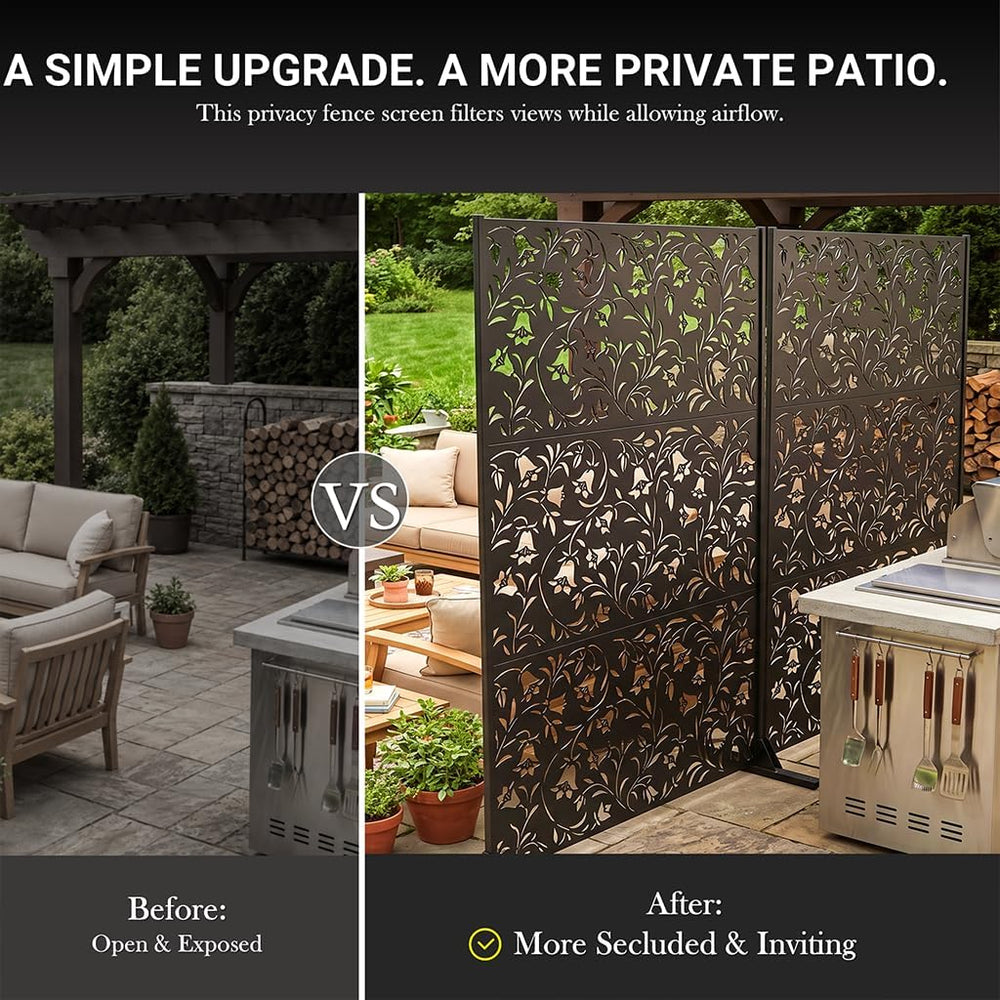 72" Outdoor Privacy Screen, Decorative Metal Privacy Fence Panels
