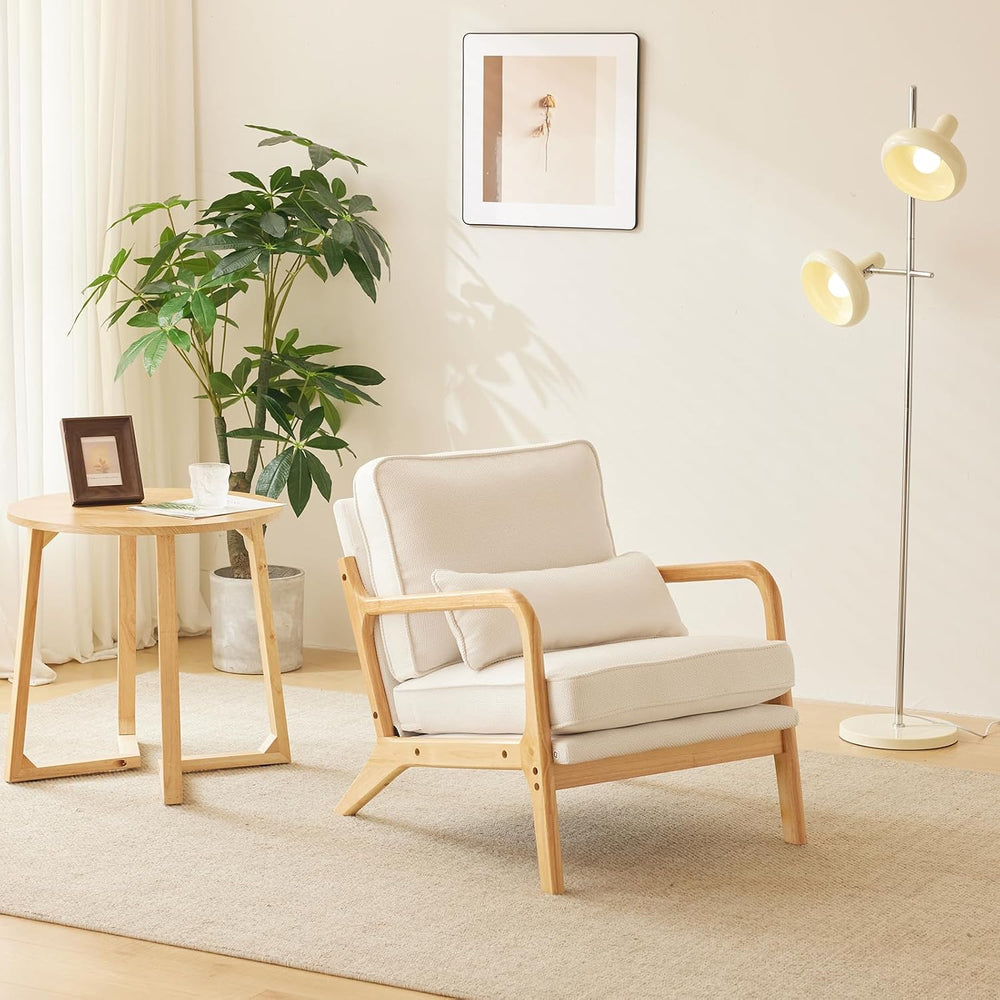 Bonnlo Coarse Beige Accent Chairs Set of 2, Upholstered Mid Century Modern Lo...